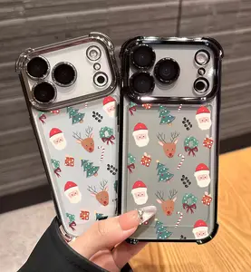 Christmas  Childlike Style，simple and trendy phone case suitable for iPhone series, border electroplating,mobile phone case with counter-fall Safety Cushion,suitable for Apple 11 12 13 14 15 16 17 pro max 14 Plus The best gift for friends and family