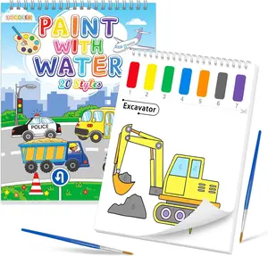 Paint with Water Coloring Books for Toddlers, Traffic Theme Mess Free Watercolor Painting Papers for Kids Water Color Paint Kit Art Craft Birthday Gift for Ages 1-3, 4-8