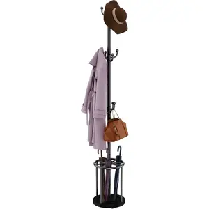 Coat Rack Freestanding, Coat Rack Stand With Umbrella Holder, Coat Tree, Coat Hanger Stand With 12 Hooks For Clothes,Bag,Hats, Used In Bedroom, Office, Living Room And Entryway-Black