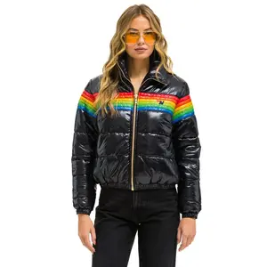 6 STRIPE LUXE APRES PUFFER JACKET - GLOSSY BLACK