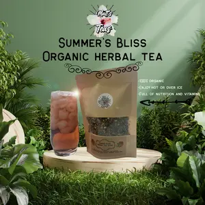 Summer Bliss organic herbal tea Organic raspberry leaf, organic hibiscus, organic strawberry, organic apple, organic orange peel, organic rosehips, loose leaf tea Beverage Sweet