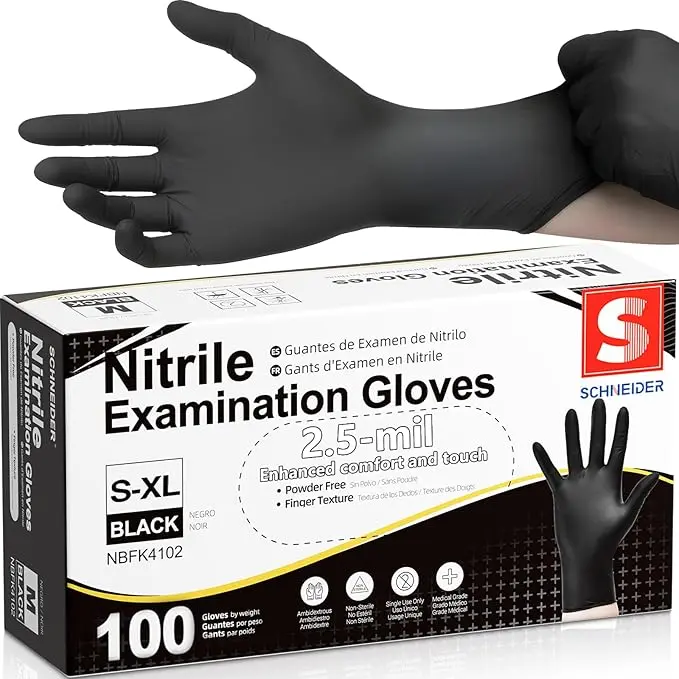 Black Nitrile Gloves Disposable Large,3 Mil Thin Gloves,Latex Free,Powder-Free Food Safe Gloves For Cooking Cleaning Food Prep Tattoo Hair Dye,100 Pcs