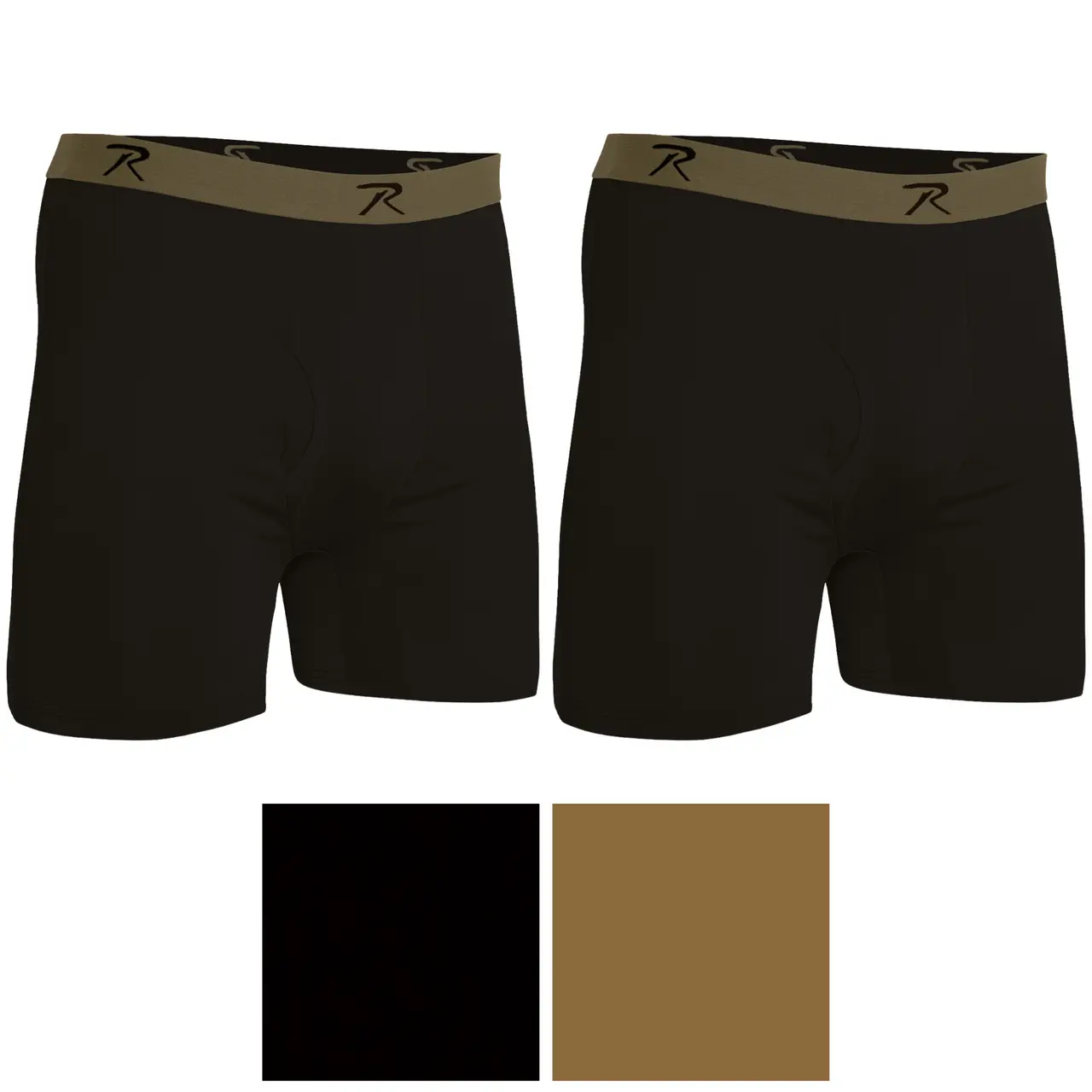 Men's Tactical Performance Boxer Shorts, 2-Pack Moisture Wicking Polyester Spandex Base Layer with Elastic Waist, Menswear, Set, Tactical Look, Brown, Weight Lifting