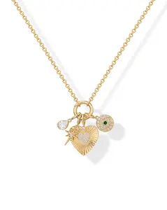 PAVOI 14K Gold Plated Chunky Charm & Toggle Pendant Necklace for Women - Chain Heart, Star, Gemstone Evil Eye, Teardrop Cubic Zirconia Pendant Gold Charms Necklaces - Valentines Day Trendy Jewelry