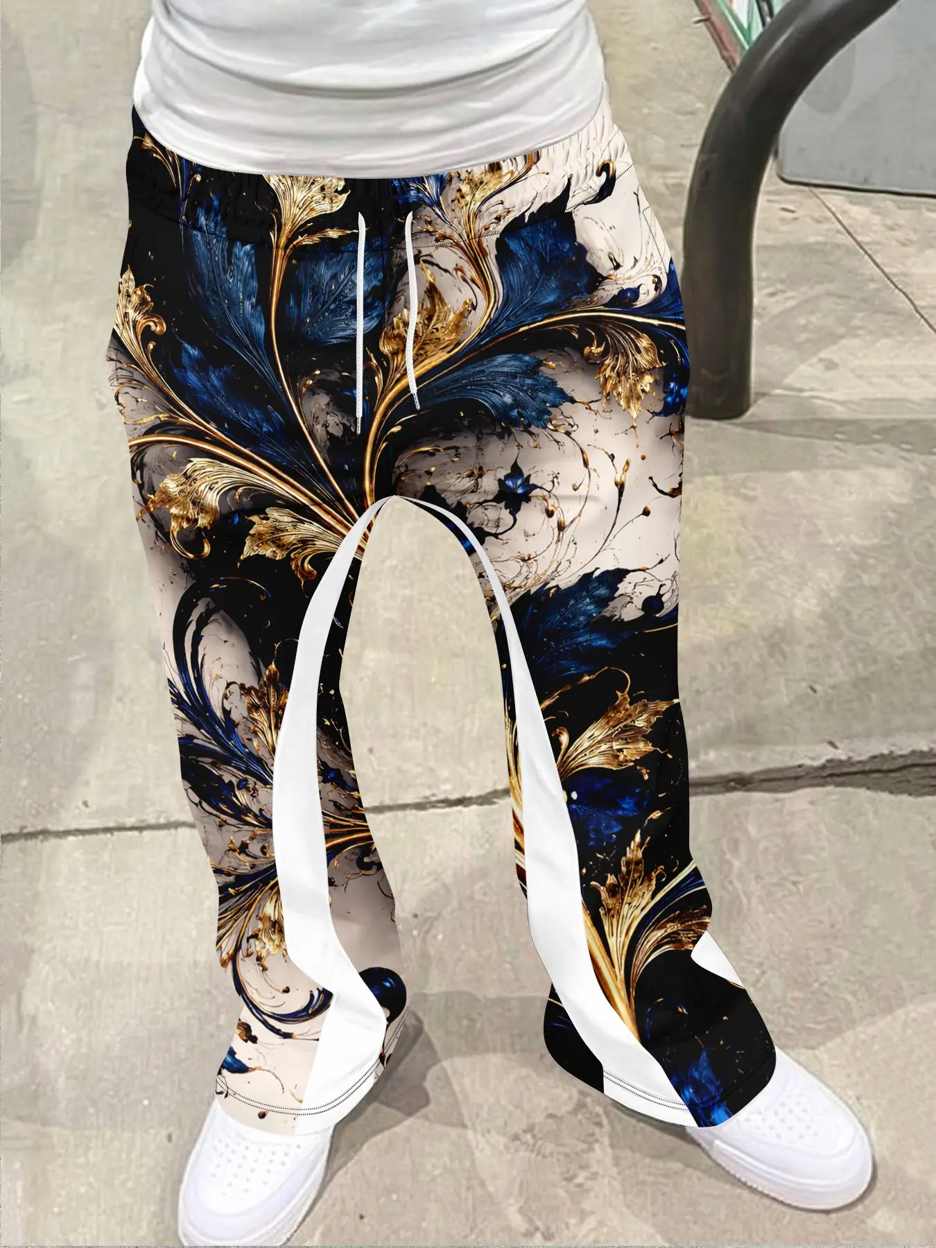 Baroque Style Floral Bell Bottoms, Luxurious Chic Casual High Waisted Flared Pants, Geometric Pattern, Fitted Design, All Seasons Wear, Women's Fashion, Trouser, Casual Chic Trousers, Casual Street Trousers