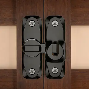 3Pack/Set Adjustable Security Door Lock Set, Heavy Duty 90°/180° Zinc Alloy Flip Latches for Home, Cabinet Closet, Office, Hotel, Apartment, Sliding Barn Door, Black Screws, Mini Gadgets Hardware Door Reinforcement Locking Hinges