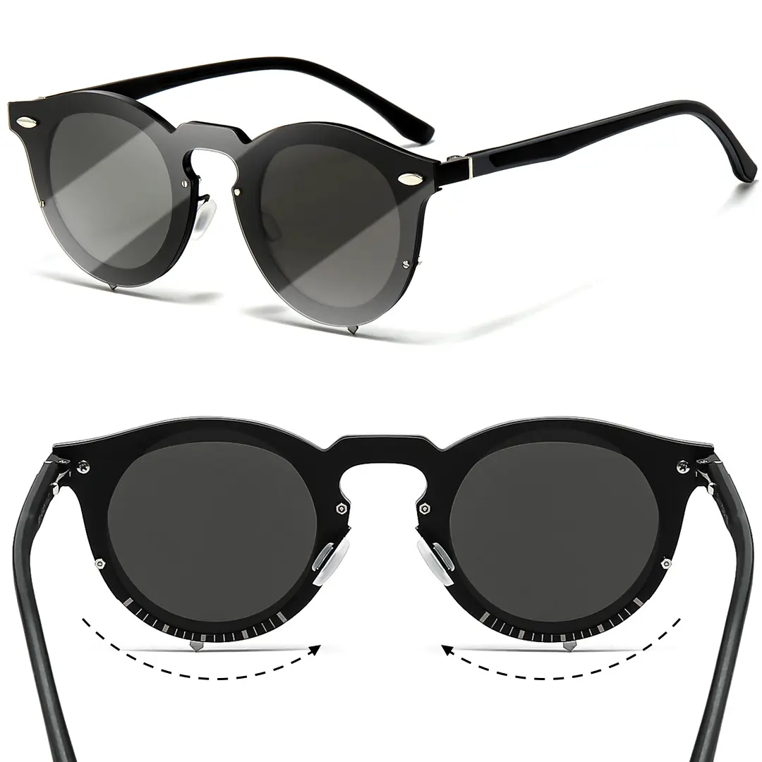 SUNGAIT Women's Adjustable Polarized Round Sunglasses - 16 Gears ND Filter Light Control, Classic Trendy Vintage Metal Frame, UV400 High Quality Casual Sunglasses Ideal for Driving, High Quality Sunglasses