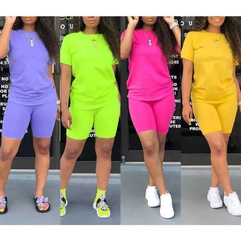Shorts set women's two-piece set summer short sleeved jogging sportswear plus size loose sportswear two-piece setGift