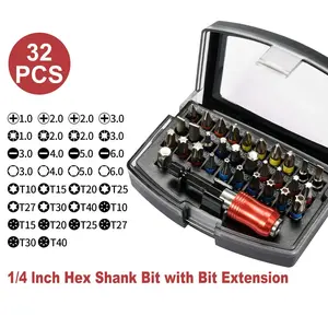 32pcs/set Hex Shank Bit with Storage Box, Multipurpose Extension Rod, Electric Drill Bit Set, Professional Power Tool Hardware Accessories