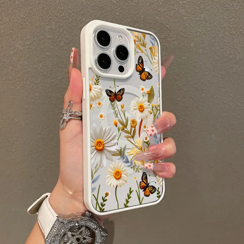 Premium Magnetic Case for iPhone11/12/13/14/15/16/promax Butterfly Daisy collage y2k cased MagSafe Ready, Anti-Fall, Springtok and Ultra-Thin Design | Perfect for Everyday Use Protector Screen Protector