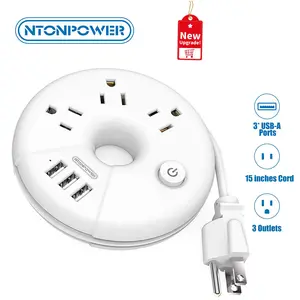 Travel Power Strip, NTONPOWER Portable Charging Station 3 USB Without Surge Protector Short Extension Cord 15 inches/5ft/10ft/15ft/25ft Compact for Home, Office, Cruise Ships, Business Trip, Hotels,