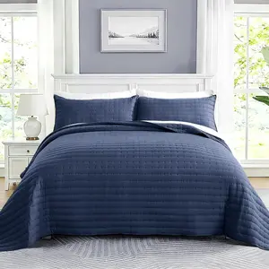 Navy Blue Quilt California  Bedspread Lightweight Coverlet California  Quilt Sets with Shams   Bed Spread - Quilted Bedspread for  Seasons, 118"x106"