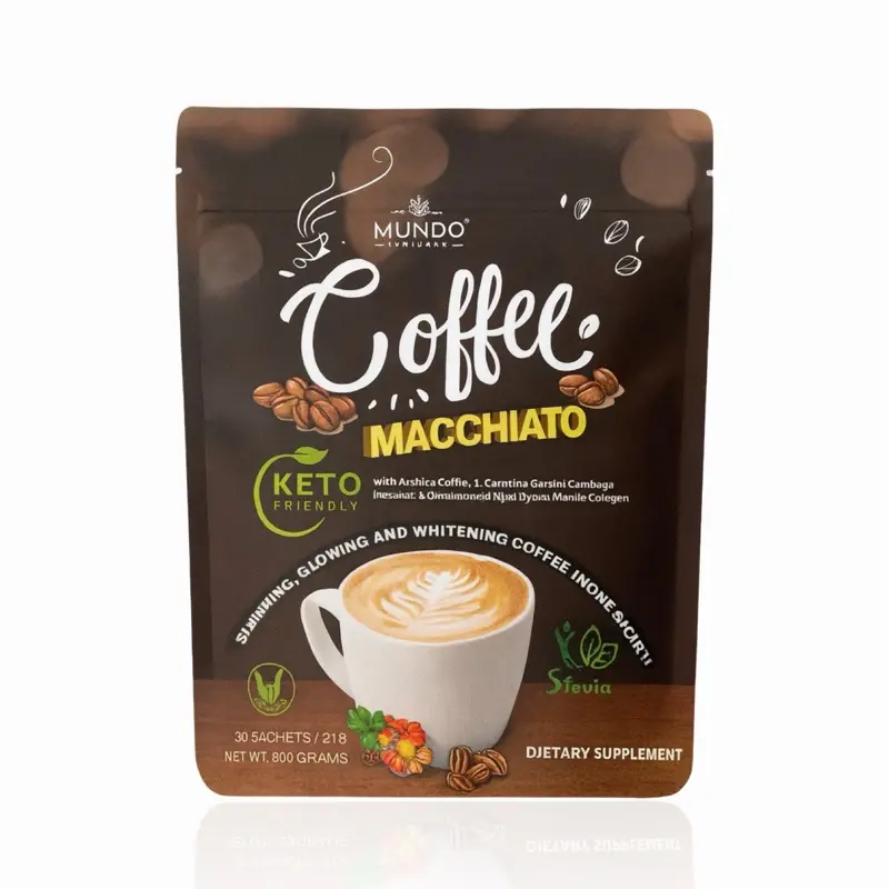 Mundo Luxe Coffee Macchiato Keto Friendly 30 Sachets Arabica Coffee Beverage Sweetened with Stevia Convenient Individual Sachets for Morning Energy