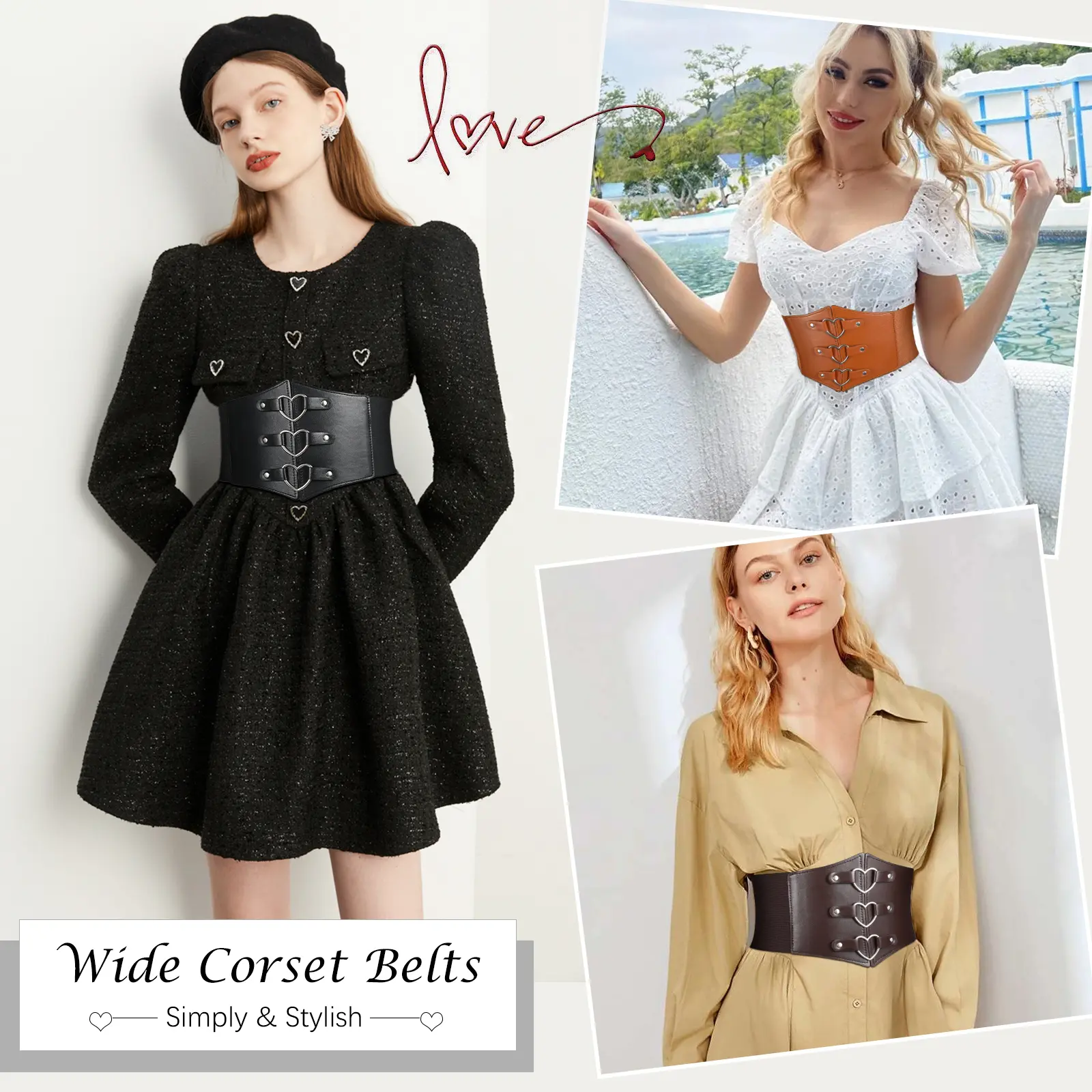 1951 Stylish Corset Belt Metal O-ring Waistband Heart-ring JASGOOD Women Corset Belt Metal O-Ring Heart-Ring Wide  main image 2