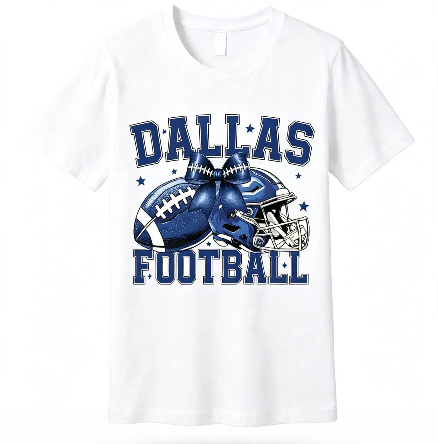 Unisex 100% Cotton Dallas Football T-Shirt - Blue Team Letters & Helmet Graphic, Soft Classic Garment, Personalized Customized Street Style All-Season Casual Menswear Essential