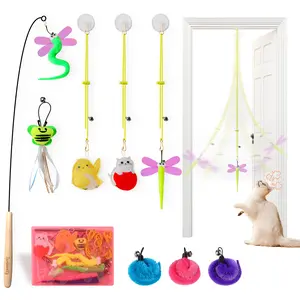 8Pcs Retractable Wand Teaser Feather Toys - Hanging Indoor Accessory for Feline Pets, Chase Exercise Gift, Cool Cat Stuff, cat toys, kitten essentials