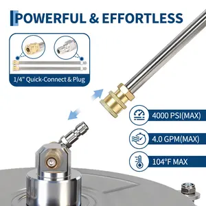 14'' 4-wheel pressure washer surface cleaner with wide compatibility. Heavy-duty accessory efficiently cleans patios, driveways and vehicles for daily outdoor maintenance.
