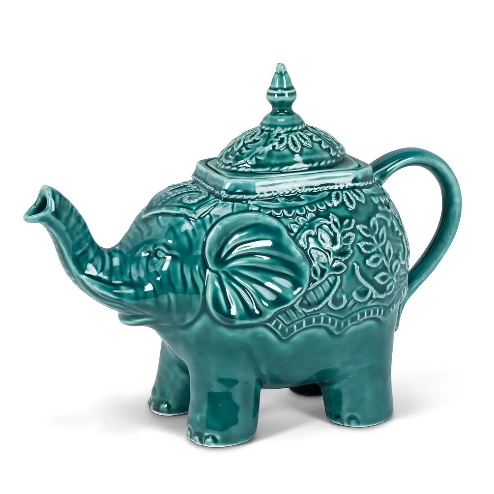 Abbott Collections AB-27-MAHOUT-TEAL 10 in. Ornate Elephant Teapot, Teal