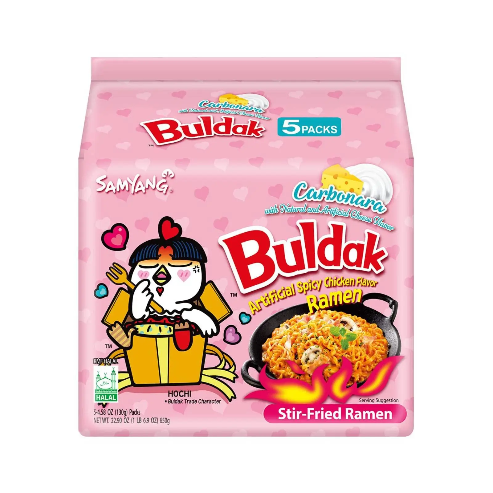 Samyang Buldak Spicy Ramen, Hot Chicken Ramen, Korean Stir-Fried Instant Noodle, Carbonara, 4.58 Ounce (Pack of 5)