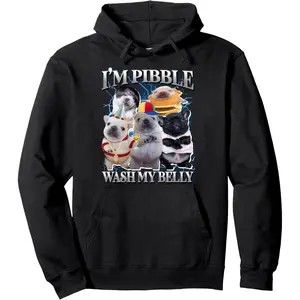 Funny Pibble Dog Meme Brainrot Wash My Belly Pullover Hoodie