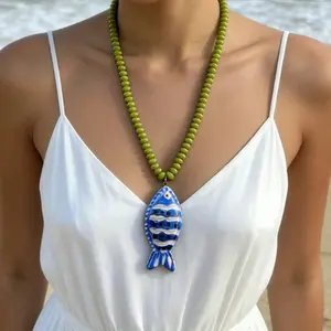 Beaded Necklace,Colorful Tropical Fish Pendant,Handmade Layered Choker,Boho Summer Beach Jewelry,Exaggerated Cute Collar,Holiday Vacation Fashion Accessories For Women