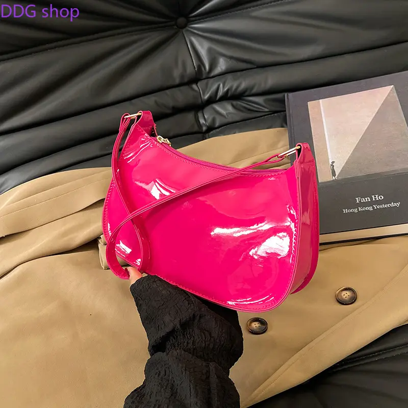 Glossy Patent Leather Women Crossbody Bag Light Luxury Minimalist Shoulder Bag Fashion Solid Color Mini Phone Bag Slim Versatile Daily Commute Handbag Casual Shopping Outdoor Travel Ladies Small Purse