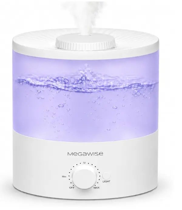 Megawise Cool Mist Humidifiers for Bedroom, 2L Tank Ultra-Quiet Humidifier for Large Room, 40H Runtime with 7 Color Ambient Light, Auto Shut-Off Protection