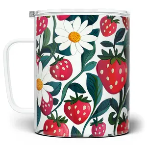 LOFTIPOP Floral Strawberry Mug, Flowers and Fruit Spring Summer Cup, Drinkware Designed and Printed in the USA by Loftipop
