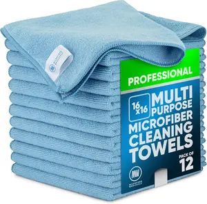 MW Pro Multi-Surface Microfiber Towel – 12 Pack | Premium Cleaning Cloth | Clean, Buff, Dust, Polish, Absorb | Large 16"x16" Kitchen Absorbent