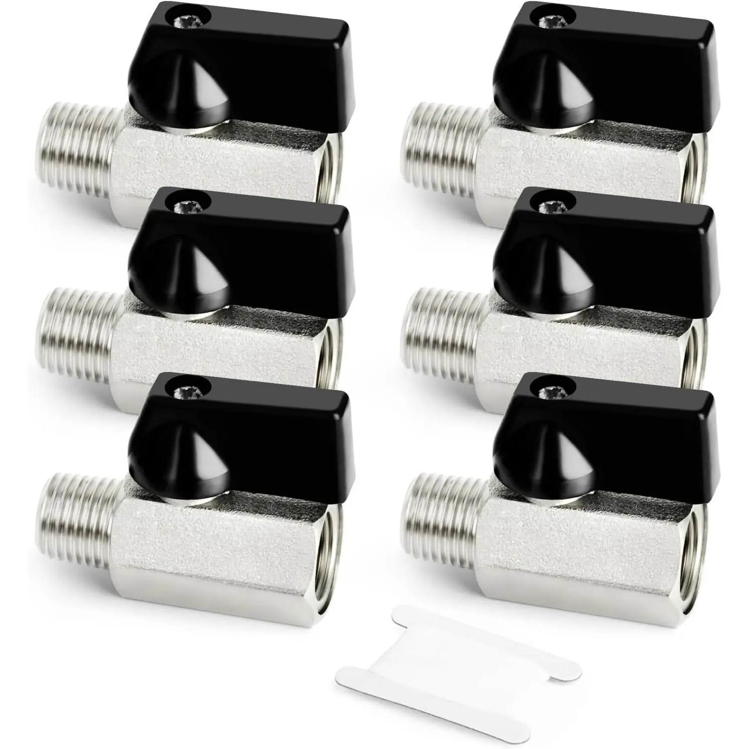 3PCS Heavy Duty Hardware Mini Brass Ball Valve Shut Off Switches - 1/4-Inches 1/4FNPT x 1/4MNPT Pipe Threads, Nickel Finish, Double-O-Ring Seal System, 150 PSI Corrosion Resistant High Temperature Hydronics Fittings, Good Ductility for Plumbing Use