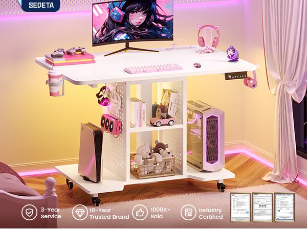 SEDETA Small Standing Gaming Desk - 31.5in Compact Adjustable Mobile Rolling Roll-Wheel Office Furniture with Power Outlet, Pegboard, Storage Shelves, RGB LED Light for Small Spaces/Bedroom, Standing Desk, Compact Adjustable Desks SEDETA Small Standing Gaming Desk - 31.5in Compact Adjustable Mobile Rolling Roll-Wheel Office Furniture with Power Outlet, Pegboard, Storage Shelves, RGB LED Light for Small Spaces/Bedroom, Standing Desk, Compact Adjustable Desks