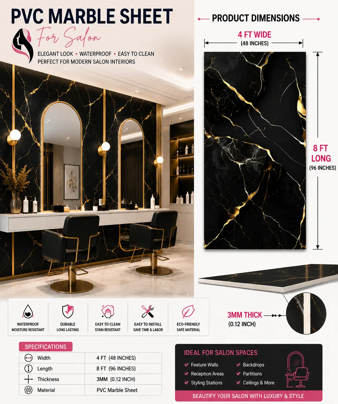 4 × 8 FT Waterproof Wood Grain UV Marble Sheet Wall Panel for Home Decoration - DY2427