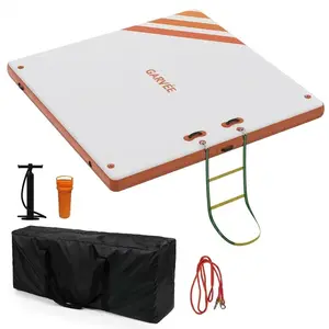 Inflatable Floating Dock, Air Dock Platform with Rope Ladder, Non-Slip EVA Surface, 3 Sizes up to 925LB , Connectable for Pool Beach Ocean, Orange
