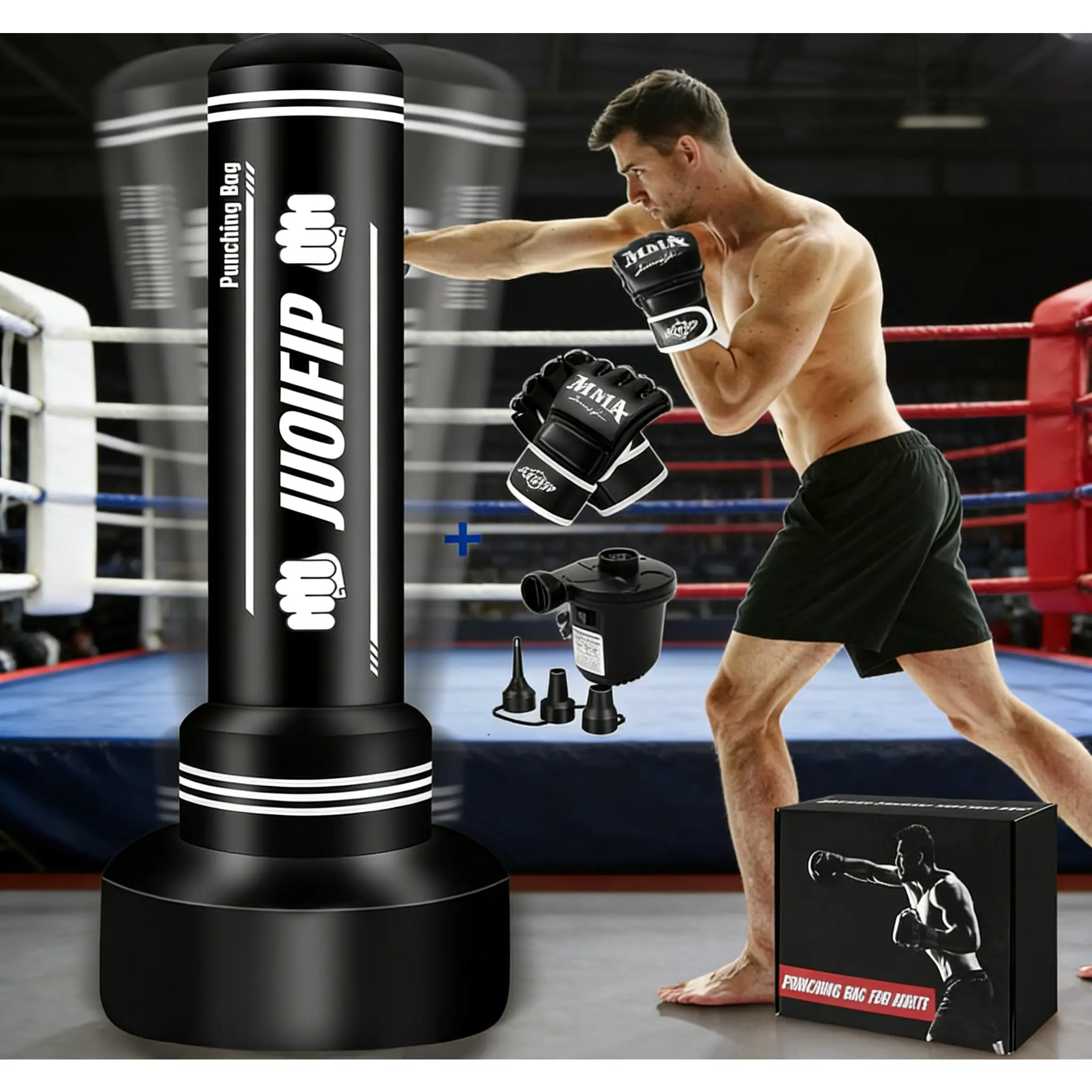 Standing Punching Bag 70" Freestanding with Boxing Gloves Electric Air Pump Adults Teens MMA Thai Fitness Training Gear