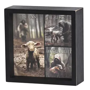 360 Stand Dicksons TTP6-10 Wood 2-Sided Good Shepherd Lamb Photo Frame, 6x6 Tabletop Black Frame, Home Decor Accessory for Home Supplies, Wooden