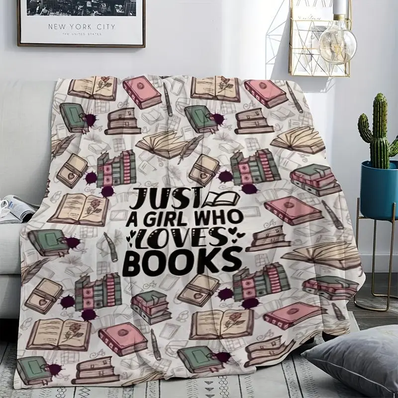 Cozy Throw Blanket - Book-Themed Cute Print Flannel, 280GSM Tear-Resistant Machine-Washable Polyester, All-Season Use, Ideal for Reading Nook, Book Lover Gift