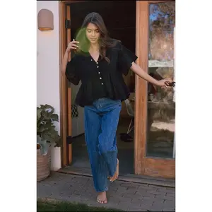 Claire Eyelet Collar Blouse in Black