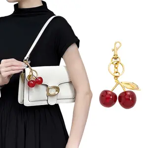 1pc Cherry Keychain, Bright Cherry Bag Charms, Sparkly Bag Charm, Fashion Bag Charms, Keychain and Clip - Glittering Resin&Metal Accents, Fit for Bags&Wallets