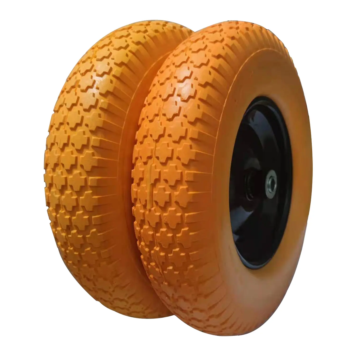 Flat Free Tire 4.80/4.00-8 with 3/4 & 5/8 Bearings. 3.5" Center Hub 16 inch Solid Wheel for Garden Cart Yard Trailer, Set of 2