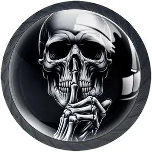Halloween Skull Funny Style 4Pcs Black Drawer Handles Clear Cabinet Handles ABS Glass Drawer Pulls with Screws Hardware for Bathroom, Kitchen and Furniture
