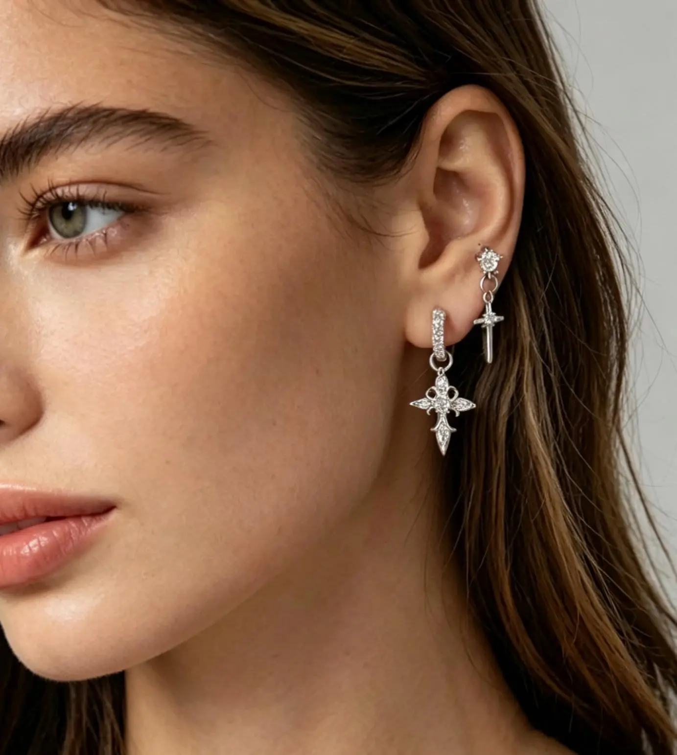 Punk Cross Cubic Zirconia Stud Earrings, Hypoallergenic Alternative Style Jewelry for Women & Men, High Quality Birthday or Anniversary Gift, Stylish Jewelry, High Quality Earrings, Men's Accessories, Gothic Jewelry, Ear Crystals
