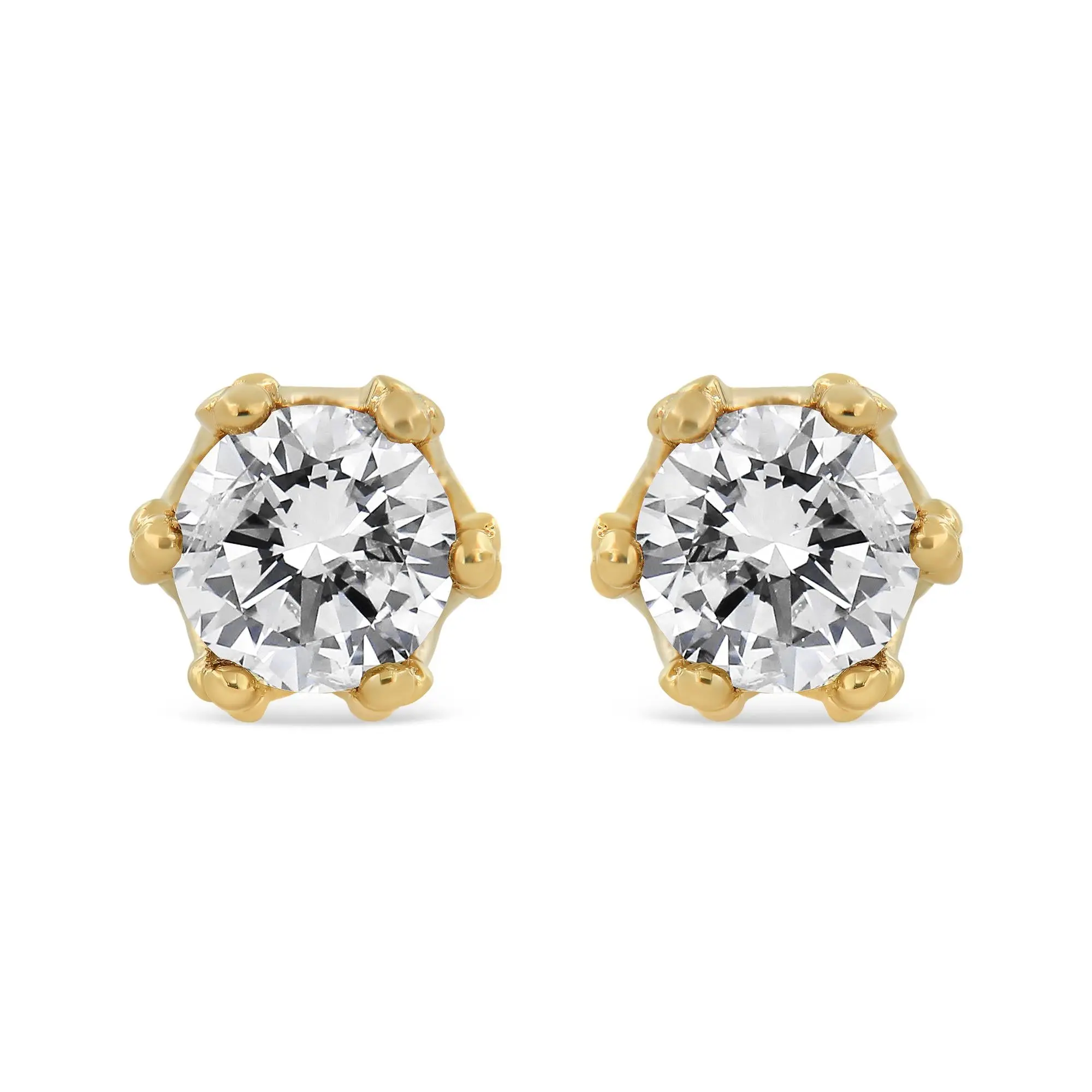 14K Yellow Gold 2.0 Cttw Round Diamond Crown Stud Earrings (I-J Color, I1-I2 Clarity)