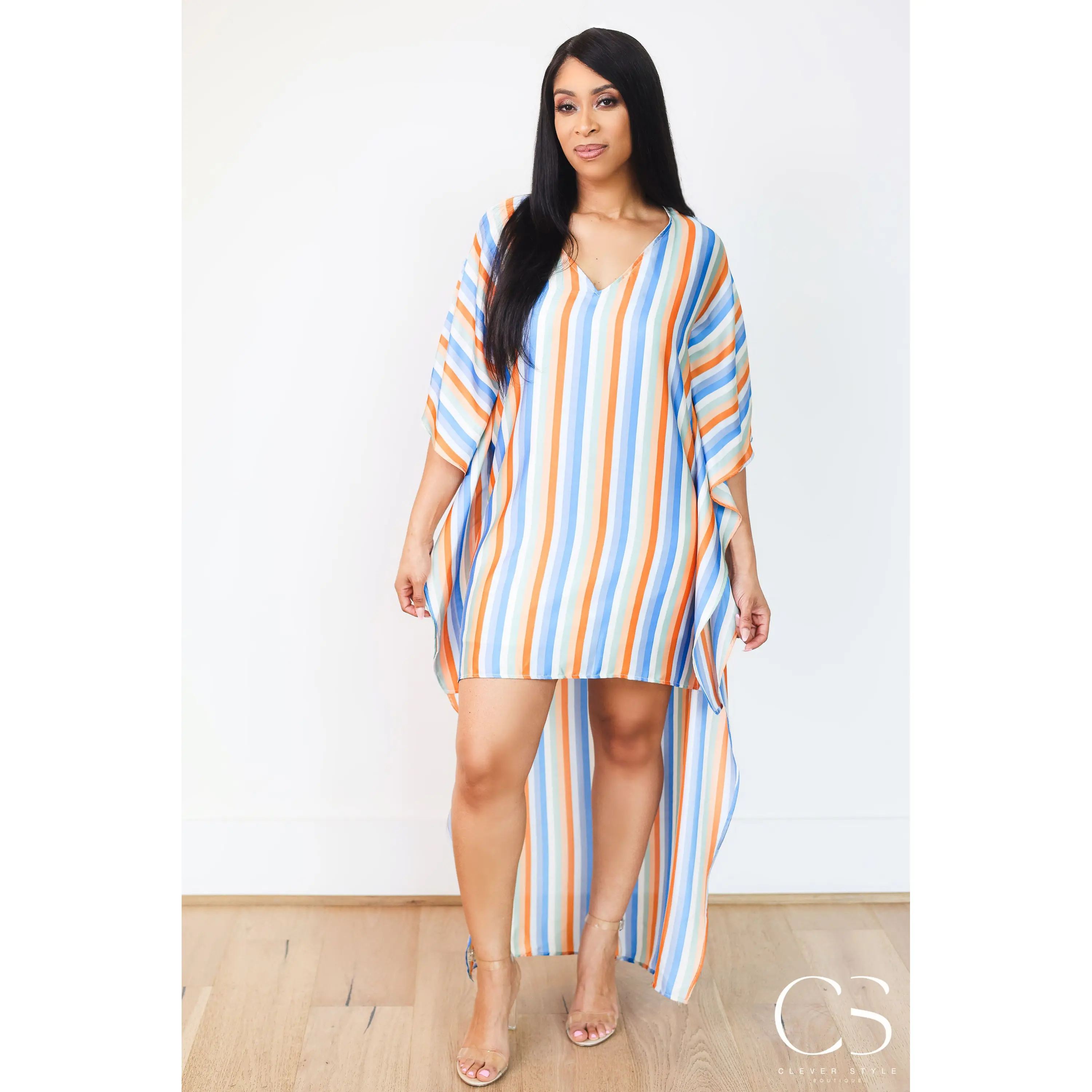 Santorini Stripes Poncho Dress