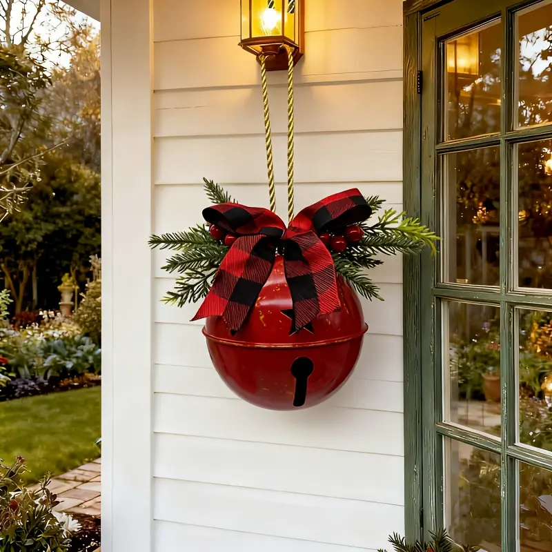 Ornamental Cast Iron Christmas Bell with Butterfly Pendant, Burgundy & Doorbell, Durable Hanging Bell for Door, Window, Christmas Decoration, Home Decor Ornament