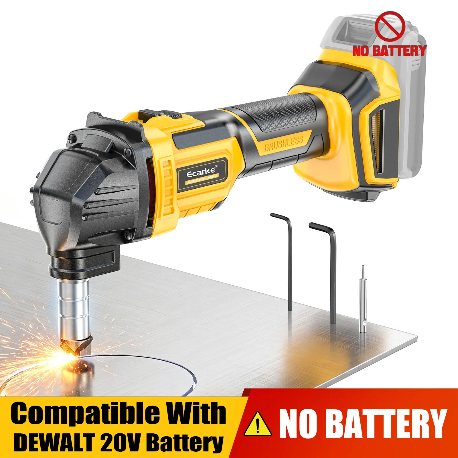 Ecarke Cordless Metal Nibbler for Dewalt 20v, 【Battery Not Included】, 2200RPM Brushless Electric Sheet Metal Cutter, 18-Gauge Metal Nibbler for Mild Steel, Stainless Steel & Aluminum