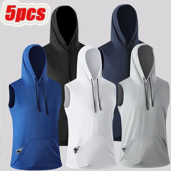 Men's Athletic Sleeveless Sports Vest (3/4/5/6-Pack) - Solid Color, Hooded, Adjustable Strap, Relaxed Fit, Quick-Dry Keeps You Fresh, Breathable, Lightweight Casual Wear for Sports & Outdoor Use, Adjustable Strap Men's Sports Vest