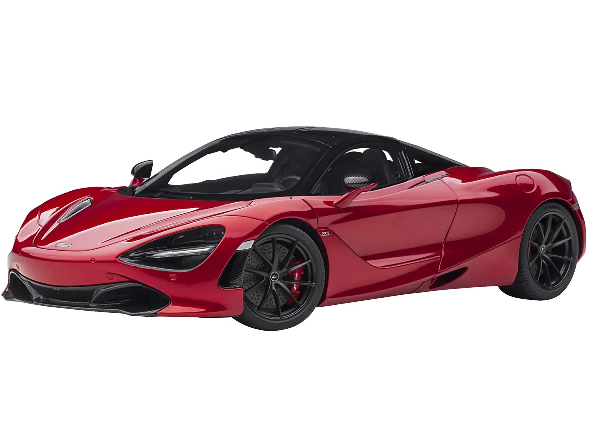 McLaren 720S Memphis Red Metallic with Black Top and Carbon Accents 1/18 Model Car by Autoart