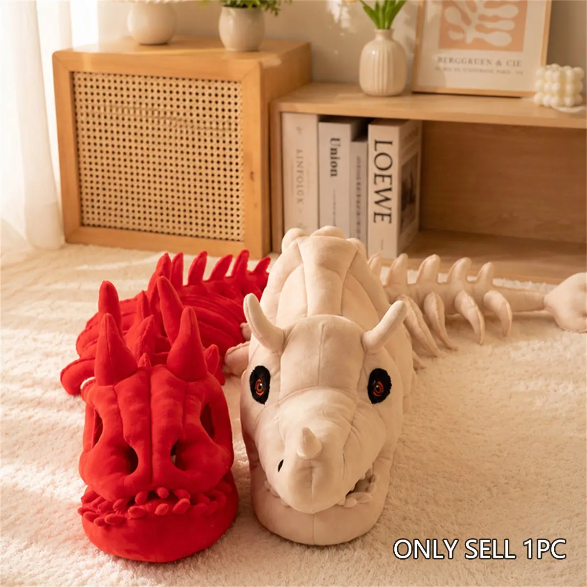 80cm/120cm Dinosaur Skeleton Headdress Plush Toy, Soft Huggable, Soft and Fluffy Stuffed Animal, Red/Khaki, 3D Model, Suitable for Room Decoration, Party Decoration, Children's Birthday Gift, Halloween, Christmas, and New Year.