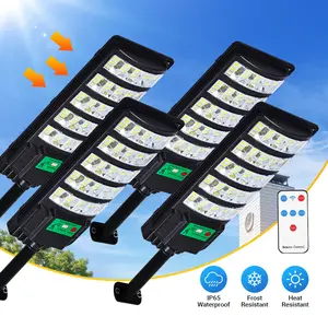4Pack Outdoor Solar Street Lights Outdoor Waterproof Dusk To Dawn, Commercial Solar Parking Lot Lights With Motion Sensor, Solar Powered Street Light For Yard, Outside