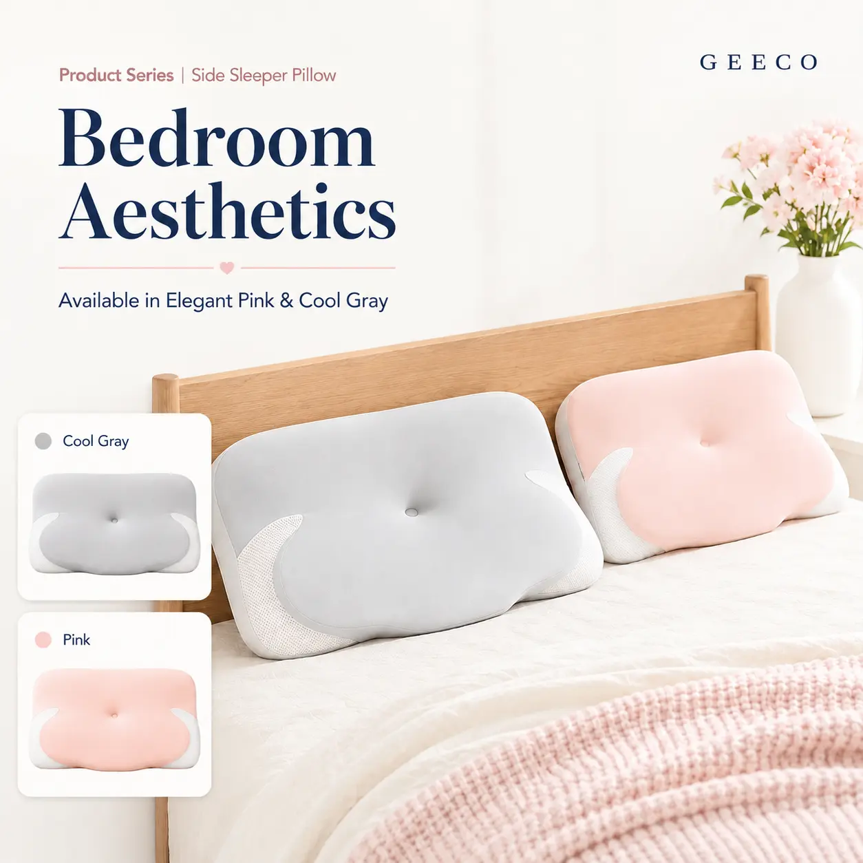 GEECO Upgraded Cooling Cervical Pillow for Neck Pain, Derilla Ergonomic Contoured Memory Foam with Breathable Ice Silk Pillowcase, Orthopedic Support for Side & Back Sleepers gift summerwins deep sleep pillow shopping puff removable pillowcase